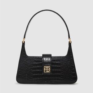 Anine Bing Lou Croc-Embossed Shoulder Bag Black New